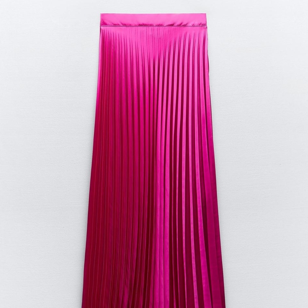Zara Pink Midi A-Line Satin Pleated Skirt